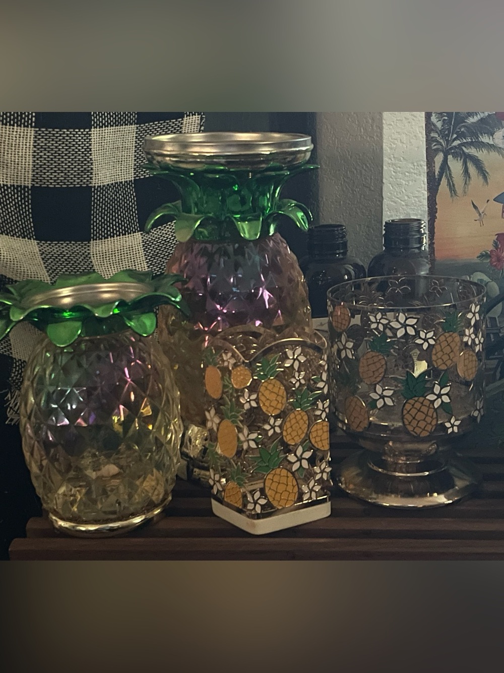 Bath Body Works Pineapple Light Up Water Globe Candle Holder Lot 4 Pc Glitter